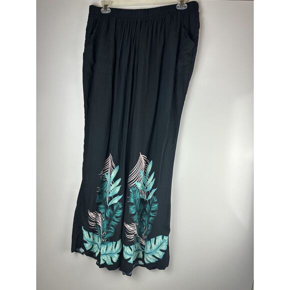 NWT Swim by Cacique Wide Leg Lounge Pants Black Tropical Print Plus Size 26/28 - Picture 13 of 13